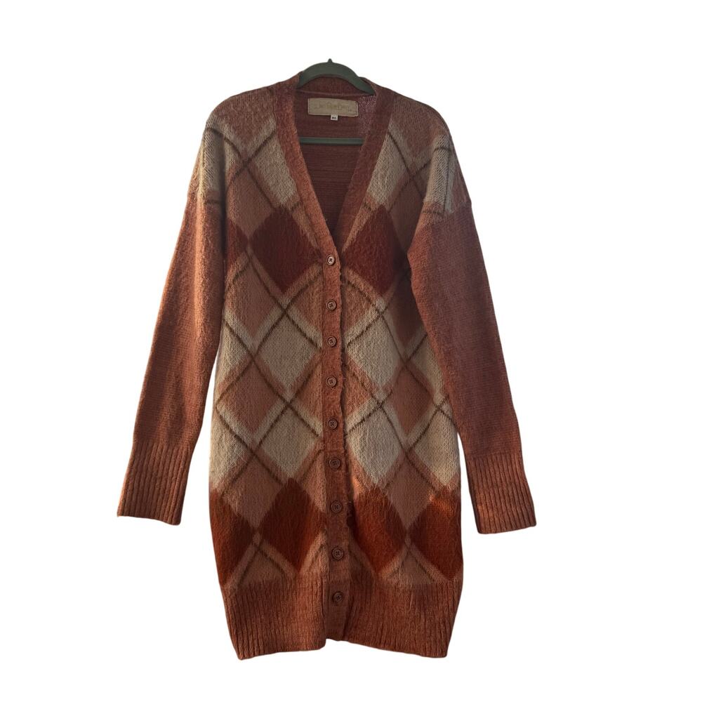 JENS PIRATE BOOTY x FREE PEOPLE Louella Argyle Oversized Longline Cardigan M/L - Picture 2 of 14